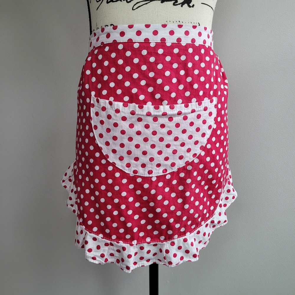 Vintage retro style‎ half apron polka dot red & white ruffle hem rockabilly 50s